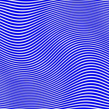 Dalgalı çizgilerin soyut deseni ya da mavi ve beyaz çizgilerin arka planı. Vektör bükülmüş çizgiler. Modern moda soyut desen 