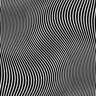 Dalgalı çizgilerin ya da siyah beyaz çizgilerin soyut desenleri. Vektör bükülmüş çizgiler. Modern moda soyut desen 