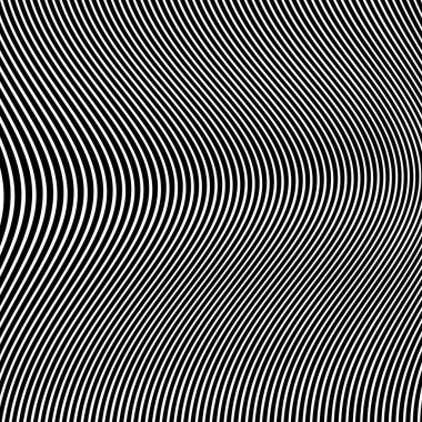 Dalgalı çizgilerin ya da siyah beyaz çizgilerin soyut desenleri. Vektör bükülmüş çizgiler. Modern moda soyut desen 