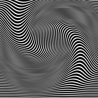 Dalgalı çizgilerin ya da siyah beyaz çizgilerin soyut desenleri. Vektör bükülmüş çizgiler. Modern moda soyut desen 