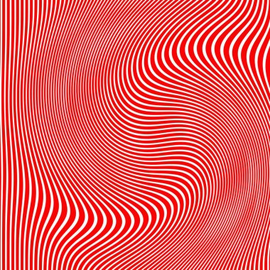 Dalgalı çizgilerin soyut deseni ya da kırmızı ve beyaz çizgilerin arka planı. Vektör bükülmüş çizgiler. Modern moda soyut desen 