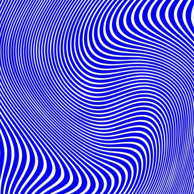 Dalgalı çizgilerin soyut deseni ya da mavi ve beyaz çizgilerin arka planı. Vektör bükülmüş çizgiler. Modern moda soyut desen 