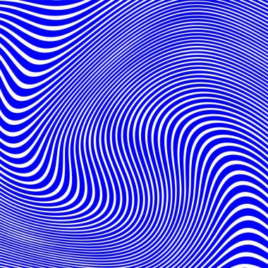 Dalgalı çizgilerin soyut deseni ya da mavi ve beyaz çizgilerin arka planı. Vektör bükülmüş çizgiler. Modern moda soyut desen 