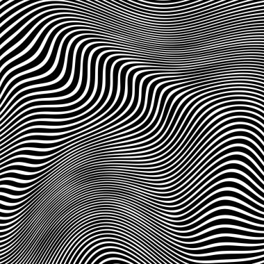 Dalgalı çizgilerin ya da siyah beyaz çizgilerin soyut desenleri. Vektör bükülmüş çizgiler. Modern moda soyut desen 