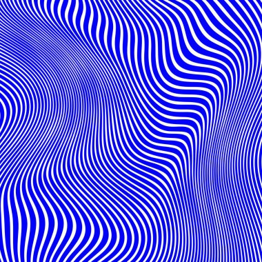 Dalgalı çizgilerin soyut deseni ya da mavi ve beyaz çizgilerin arka planı. Vektör bükülmüş çizgiler. Modern moda soyut desen 