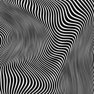 Dalgalı çizgilerin ya da siyah beyaz çizgilerin soyut desenleri. Vektör bükülmüş çizgiler. Modern moda soyut desen 