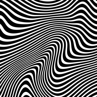 Dalgalı çizgilerin ya da siyah beyaz çizgilerin soyut desenleri. Vektör bükülmüş çizgiler. Modern moda soyut desen 