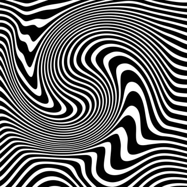 Dalgalı çizgilerin ya da siyah beyaz çizgilerin soyut desenleri. Vektör bükülmüş çizgiler. Modern moda soyut desen 