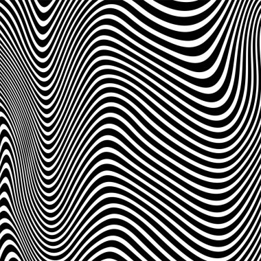 Dalgalı çizgilerin ya da siyah beyaz çizgilerin soyut desenleri. Vektör bükülmüş çizgiler. Modern moda soyut desen 