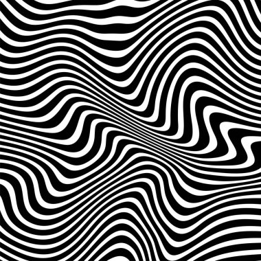 Dalgalı çizgilerin ya da siyah beyaz çizgilerin soyut desenleri. Vektör bükülmüş çizgiler. Modern moda soyut desen 