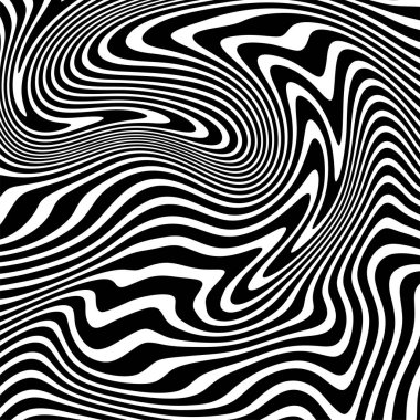 Dalgalı çizgilerin ya da siyah beyaz çizgilerin soyut desenleri. Vektör bükülmüş çizgiler. Modern moda soyut desen 