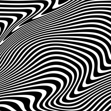 Dalgalı çizgilerin ya da siyah beyaz çizgilerin soyut desenleri. Vektör bükülmüş çizgiler. Modern moda soyut desen 