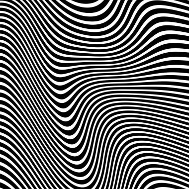 Dalgalı çizgilerin ya da siyah beyaz çizgilerin soyut desenleri. Vektör bükülmüş çizgiler. Modern moda soyut desen 
