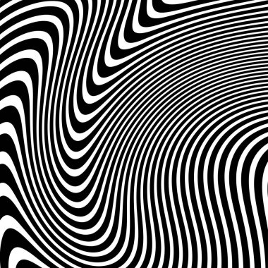Dalgalı çizgilerin soyut deseni ya da dalgalı üç boyutlu kabartma, siyah beyaz çizgili arka plan. Çarpık çizgili, modern moda eğrileri, geometrik desen, dokulu arka plan. Optik dalgalar