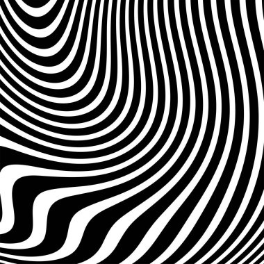 Dalgalı çizgilerin soyut deseni ya da dalgalı üç boyutlu kabartma, siyah beyaz çizgili arka plan. Çarpık çizgili, modern moda eğrileri, geometrik desen, dokulu arka plan. Optik dalgalar