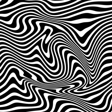 Dalgalı çizgilerin soyut deseni ya da dalgalı üç boyutlu kabartma, siyah beyaz çizgili arka plan. Çarpık çizgili, modern moda eğrileri, geometrik desen, dokulu arka plan. Optik dalgalar