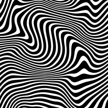 Dalgalı çizgilerin soyut deseni ya da dalgalı üç boyutlu kabartma, siyah beyaz çizgili arka plan. Çarpık çizgili, modern moda eğrileri, geometrik desen, dokulu arka plan. Optik dalgalar