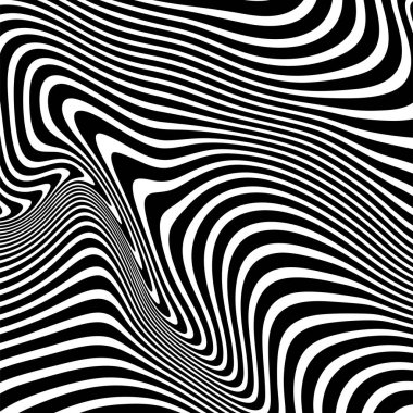 Dalgalı çizgilerin soyut deseni ya da dalgalı üç boyutlu kabartma, siyah beyaz çizgili arka plan. Çarpık çizgili, modern moda eğrileri, geometrik desen, dokulu arka plan. Optik dalgalar