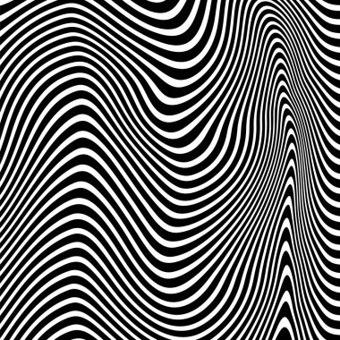 Dalgalı çizgilerin soyut deseni ya da dalgalı üç boyutlu kabartma, siyah beyaz çizgili arka plan. Çarpık çizgili, modern moda eğrileri, geometrik desen, dokulu arka plan. Optik dalgalar