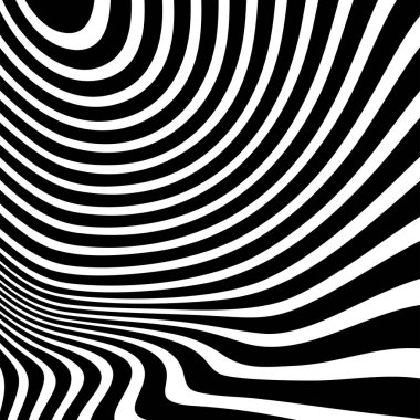 Dalgalı çizgilerin soyut deseni ya da dalgalı üç boyutlu kabartma, siyah beyaz çizgili arka plan. Çarpık çizgili, modern moda eğrileri, geometrik desen, dokulu arka plan. Optik dalgalar