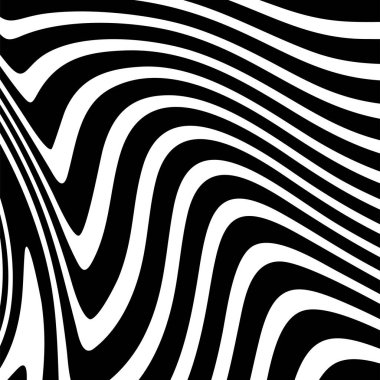 Dalgalı çizgilerin soyut deseni ya da dalgalı üç boyutlu kabartma, siyah beyaz çizgili arka plan. Çarpık çizgili, modern moda eğrileri, geometrik desen, dokulu arka plan. Optik dalgalar