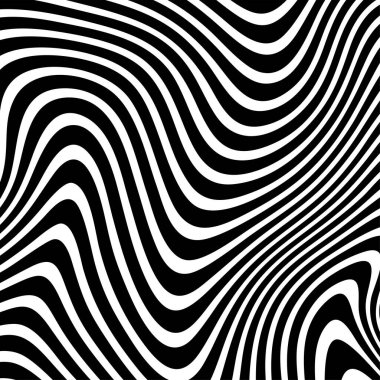 Dalgalı çizgilerin soyut deseni ya da dalgalı üç boyutlu kabartma, siyah beyaz çizgili arka plan. Çarpık çizgili, modern moda eğrileri, geometrik desen, dokulu arka plan. Optik dalgalar
