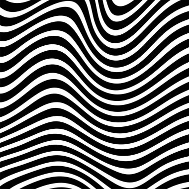 Dalgalı çizgilerin soyut deseni ya da dalgalı üç boyutlu kabartma, siyah beyaz çizgili arka plan. Çarpık çizgili, modern moda eğrileri, geometrik desen, dokulu arka plan. Optik dalgalar