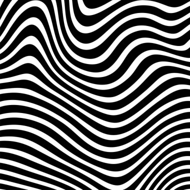 Dalgalı çizgilerin soyut deseni ya da dalgalı üç boyutlu kabartma, siyah beyaz çizgili arka plan. Çarpık çizgili, modern moda eğrileri, geometrik desen, dokulu arka plan. Optik dalgalar