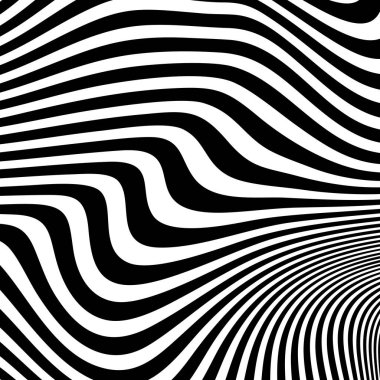 Dalgalı çizgilerin soyut deseni ya da dalgalı üç boyutlu kabartma, siyah beyaz çizgili arka plan. Çarpık çizgili, modern moda eğrileri, geometrik desen, dokulu arka plan. Optik dalgalar