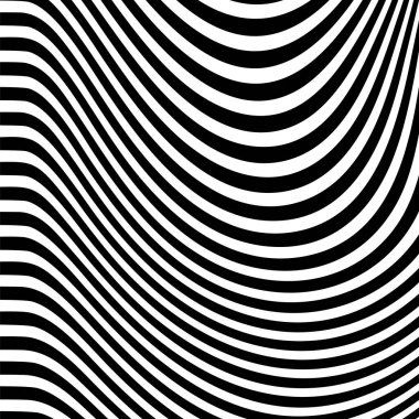 Dalgalı çizgilerin soyut deseni ya da dalgalı üç boyutlu kabartma, siyah beyaz çizgili arka plan. Çarpık çizgili, modern moda eğrileri, geometrik desen, dokulu arka plan. Optik dalgalar