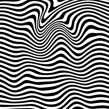 Dalgalı çizgilerin ya da siyah beyaz çizgilerin soyut desenleri. Vektör bükülmüş çizgiler. Modern moda soyut desen 