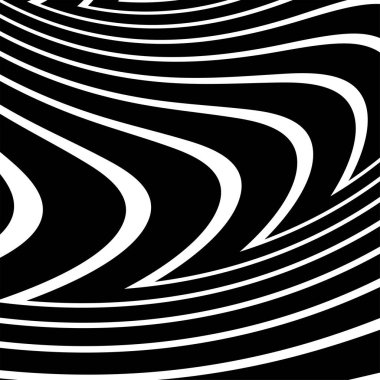 Dalgalı çizgilerin ya da siyah beyaz çizgilerin soyut desenleri. Vektör bükülmüş çizgiler. Modern moda soyut desen 