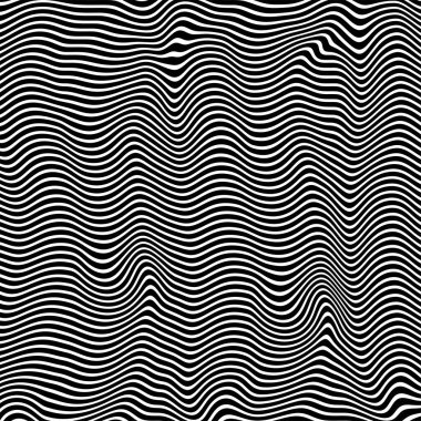 Dalgalı çizgilerin ya da siyah beyaz çizgilerin soyut desenleri. Vektör bükülmüş çizgiler. Modern moda soyut desen 