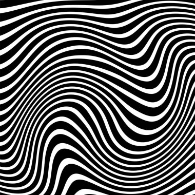 Dalgalı çizgilerin ya da siyah beyaz çizgilerin soyut desenleri. Vektör bükülmüş çizgiler. Modern moda soyut desen 