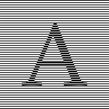 Siyah ve beyaz çizimler soyut yatay çizgiler ve içinde ok şeklinde hız çizgileri olan bir harf. Geometrik sanat. Logo, dövme, web sayfaları, baskılar, posterler için modaya uygun tasarım ögesi
