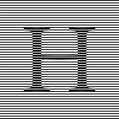 Siyah ve beyaz çizimler soyut yatay çizgiler içinde H harfi ile ok şeklinde hız çizgileri. Geometrik sanat. Logo, dövme, web sayfaları, baskılar, posterler için modaya uygun tasarım ögesi