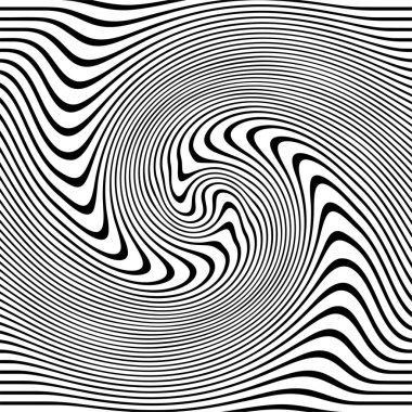 Dalgalı çizgilerin ya da siyah beyaz çizgilerin soyut desenleri. Vektör bükülmüş çizgiler. Modern moda soyut desen 