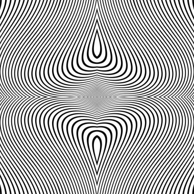 Dalgalı çizgilerin ya da siyah beyaz çizgilerin soyut desenleri. Vektör bükülmüş çizgiler. Modern moda soyut desen 