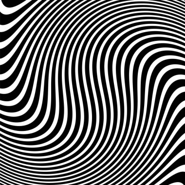 Dalgalı çizgilerin ya da siyah beyaz çizgilerin soyut desenleri. Vektör bükülmüş çizgiler. Modern moda soyut desen 
