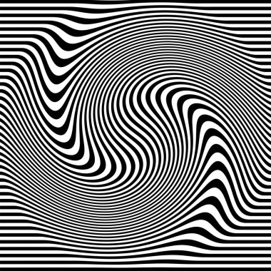 Dalgalı çizgilerin ya da siyah beyaz çizgilerin soyut desenleri. Vektör bükülmüş çizgiler. Modern moda soyut desen 