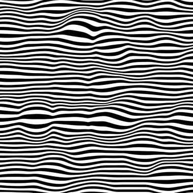 Dalgalı çizgilerin ya da siyah beyaz çizgilerin soyut desenleri. Vektör bükülmüş çizgiler. Modern moda soyut desen 