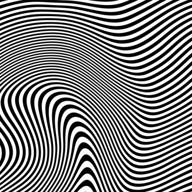 Dalgalı çizgilerin ya da siyah beyaz çizgilerin soyut desenleri. Vektör bükülmüş çizgiler. Modern moda soyut desen 