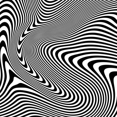 Dalgalı çizgilerin ya da siyah beyaz çizgilerin soyut desenleri. Vektör bükülmüş çizgiler. Modern moda soyut desen 
