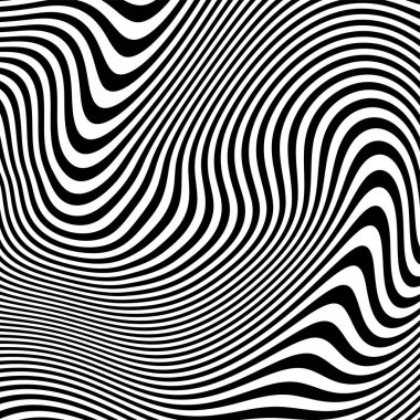 Dalgalı çizgilerin ya da siyah beyaz çizgilerin soyut desenleri. Vektör bükülmüş çizgiler. Modern moda soyut desen 