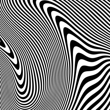 Dalgalı çizgilerin ya da siyah beyaz çizgilerin soyut desenleri. Vektör bükülmüş çizgiler. Modern moda soyut desen 