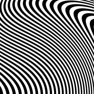 Dalgalı çizgilerin ya da siyah beyaz çizgilerin soyut desenleri. Vektör bükülmüş çizgiler. Modern moda soyut desen 