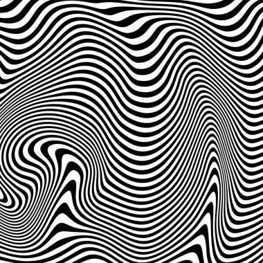Dalgalı çizgilerin ya da siyah beyaz çizgilerin soyut desenleri. Vektör bükülmüş çizgiler. Modern moda soyut desen 