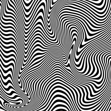 Dalgalı çizgilerin ya da siyah beyaz çizgilerin soyut desenleri. Vektör bükülmüş çizgiler. Modern moda soyut desen 