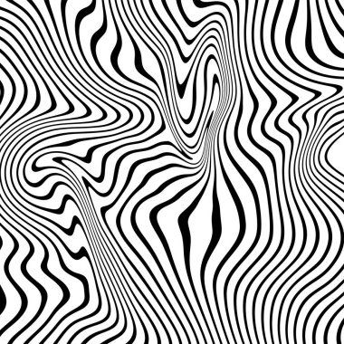Dalgalı çizgilerin ya da siyah beyaz çizgilerin soyut desenleri. Vektör bükülmüş çizgiler. Modern moda soyut desen 