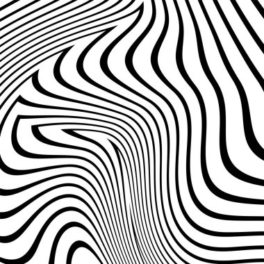 Dalgalı çizgilerin ya da siyah beyaz çizgilerin soyut desenleri. Vektör bükülmüş çizgiler. Modern moda soyut desen 